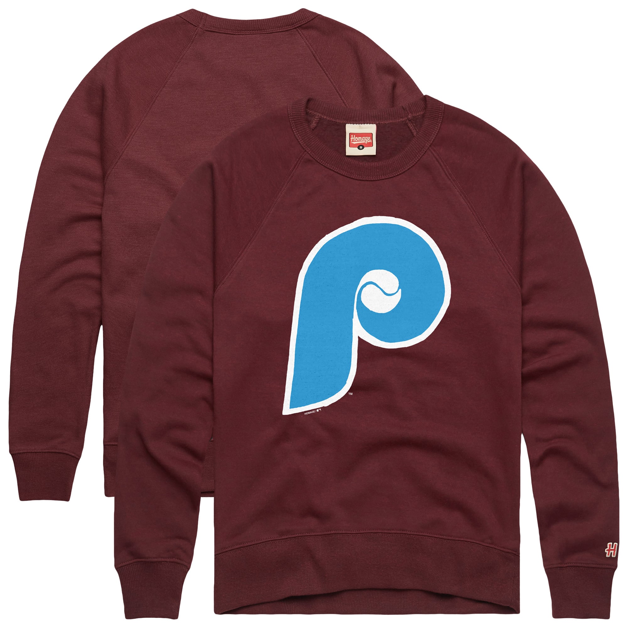 Men's Homage  Burgundy Philadelphia Phillies Retro Tri-Blend Pullover Sweatshirt